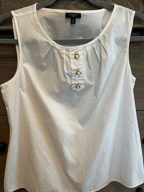 Talbots White Sleeveless Shell with Decorative Bee Buttons